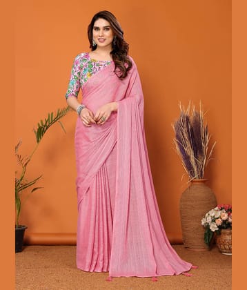 BLEESBURY Chiffon Solid Saree With Unstitched Blouse Piece ( Pink )