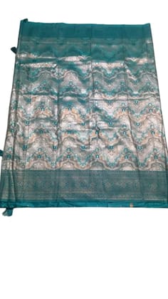 Bhavani Silk Sarees Teal Beige Color Block Silk Saree Bhavani Silk Sarees Teal Beige Color Block Silk Saree