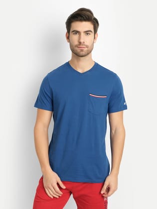 Mens Premium Cotton Half Sleeve Solid T-Shirts-S / Blue