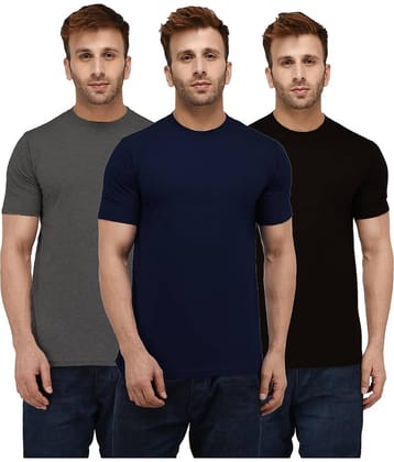 LONDON HILLS Cotton Blend Regular Fit Solid Half Sleeves Men's Round T-Shirt - Black ( Pack of 3 )