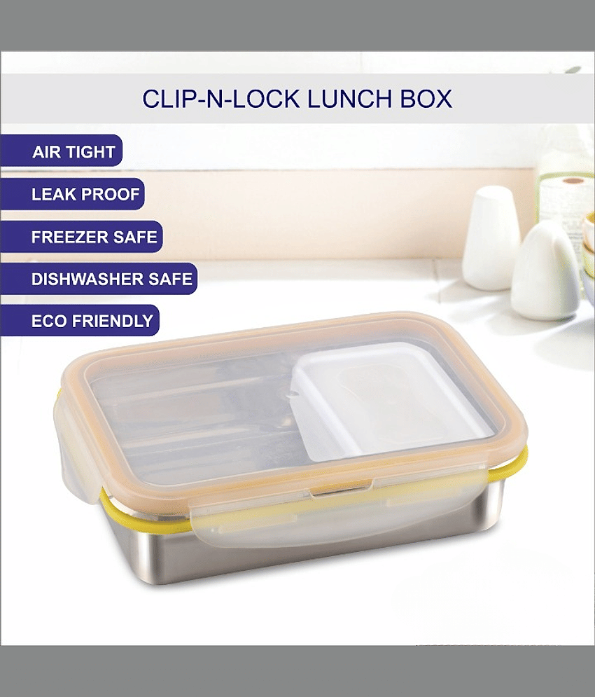 CrossPan ClipnLock Tiffin Box Stainless Steel School Lunch Boxes 2 - Container ( Pack of 1 )