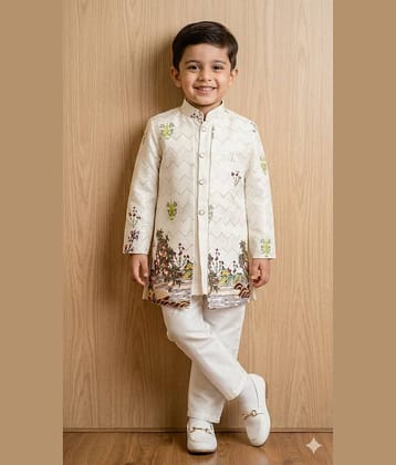 s muktar garments Baby Boys Silk Blend White Kurta Pyjama Set ( Pack of 1 )