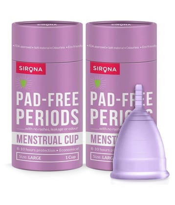 Sirona Reusable Menstrual Cup for Women - Large Size with Pouch (Pack of 2), Ultra Soft, Odour and Rash Free, No Leakage