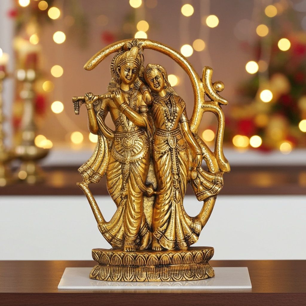 Aluminium Wall Hanging Radha Krishna Om Idol ? Decorative Showpiece, Height : 10.5 Inch (ASMAS450 G)