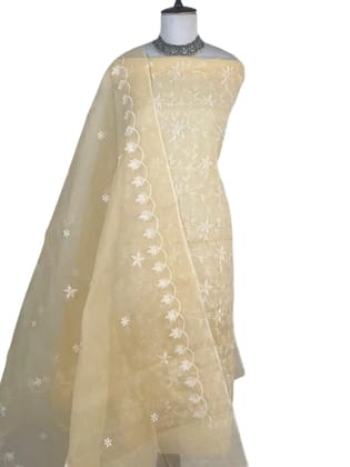 Kota Doria Dress Material Cream Floral Jaal
