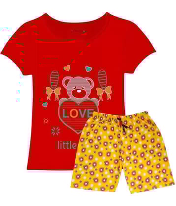 COOLTEES4U Pack of 2 Girls 100% Cotton T-shirt & Shorts ( Red )