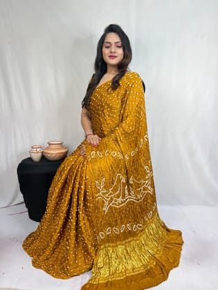 Modal Silk Heavy Barik Bandhej work Silk Bandhani Saree-1