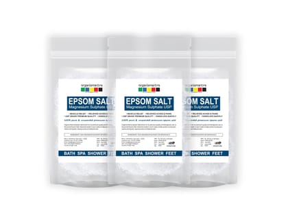 Organix Mantra Epsom Bath Salt Crystal and Bath | For refreshing bath soak, relieves aches & pain - 100G x 3 (300G)