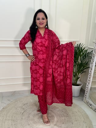 Inara Daily Wear Suit Set-Red Colour-M