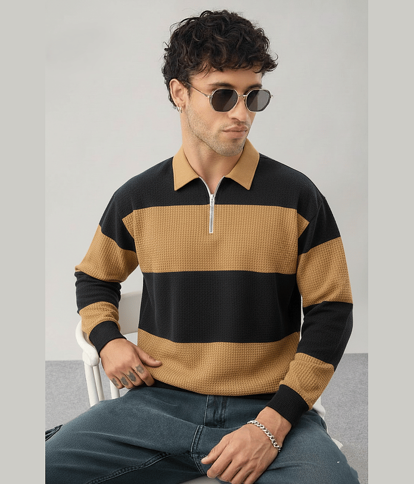 Try This Men Cotton Blend Regular Fit Colorblock Polo T Shirt ( Brown )