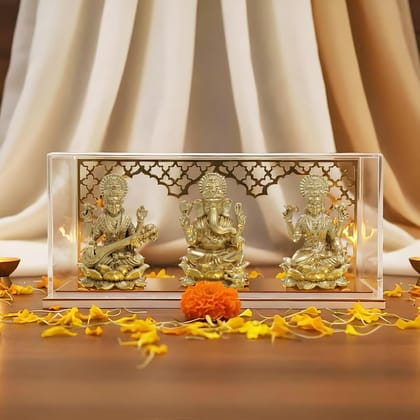 Brahma 3D Farm Gods Idol Saraswati, Ganesha & Laxmi with Temple | Saraswati, Ganesha & Laxmi for Home Decor, Car Dashboard, Pooja Room, Study Table, Living Room & Office Decoration | Gift Item (Pack of 3)
