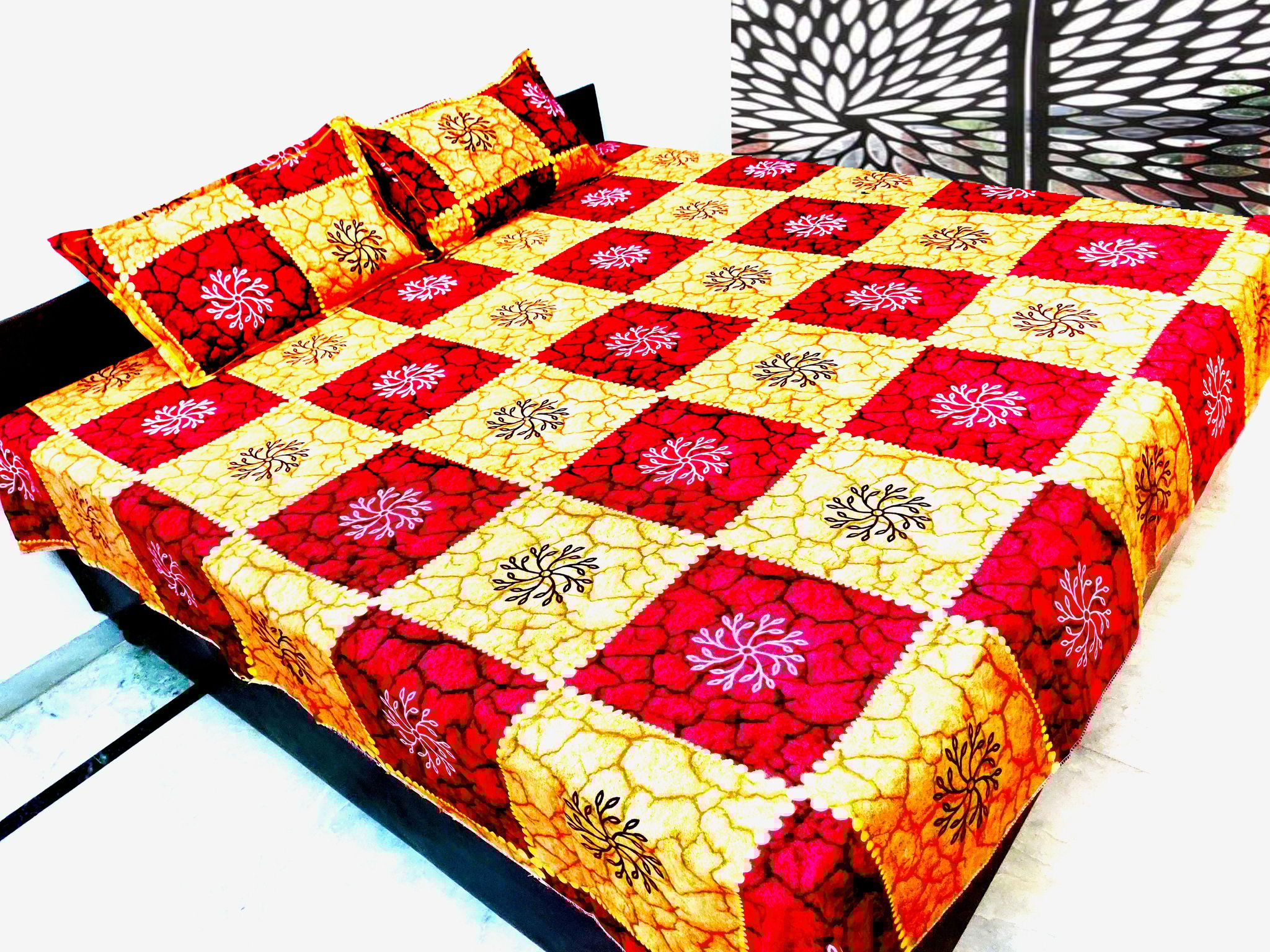100% Cotton Satin 250 TC Printed Multicolor Double Bedsheet with 2 Pillow Covers – 90 X 100 Inches (7.5 x 8.3 Feet) by Omkar by R3 Inc.