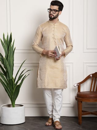 Men's Gold Jacquard Silk Kurta & Churidaar Pyjama-38