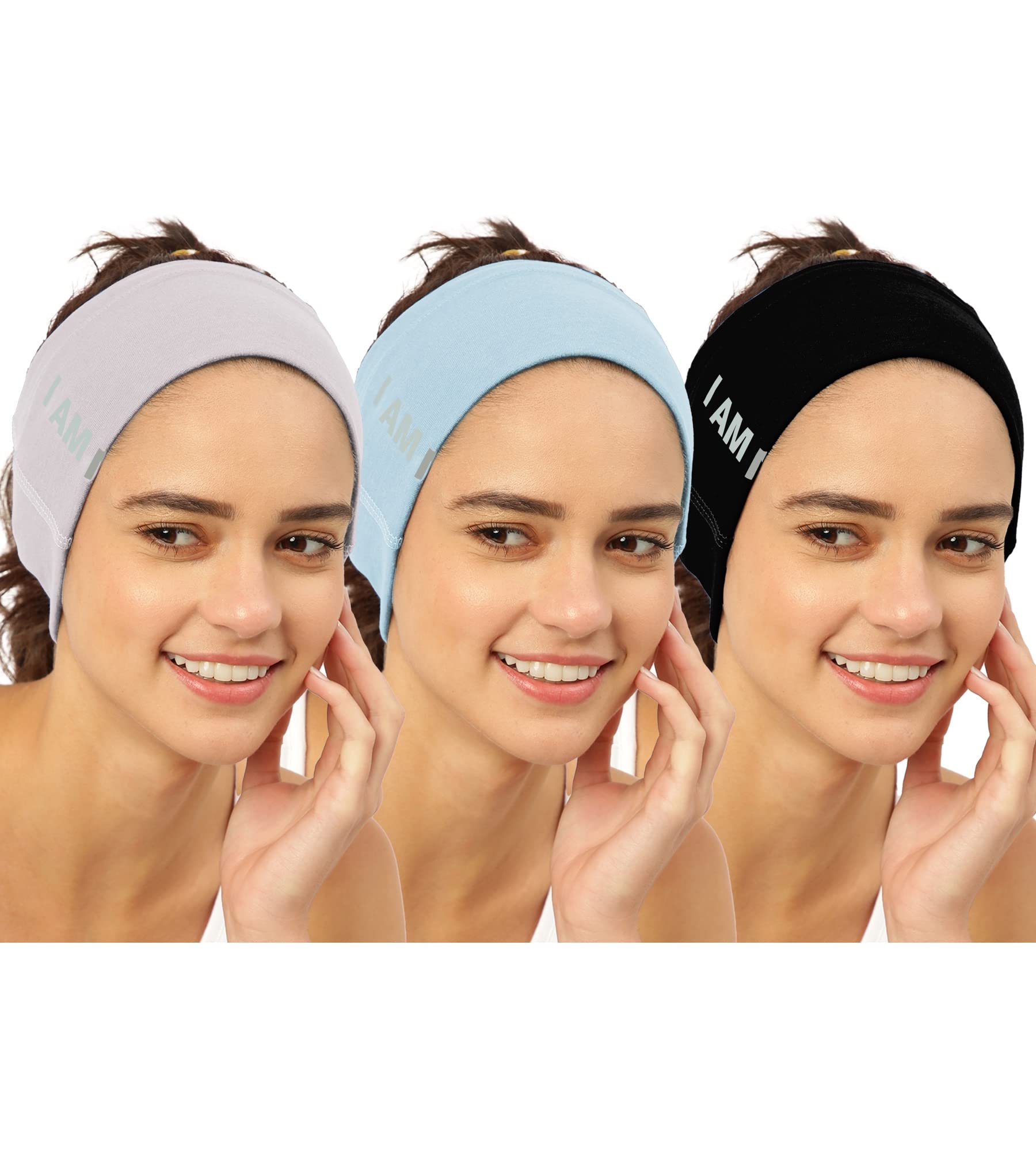 FREECULTR Unisex Bamboo Bandana, Anti Microbial Super Soft & Comfort Fit, Breathable Multipurpose Headband, Face Mask for Dust Protection and Sun - Size Printed Pack of 3-Black, Sand, Chalk Blue