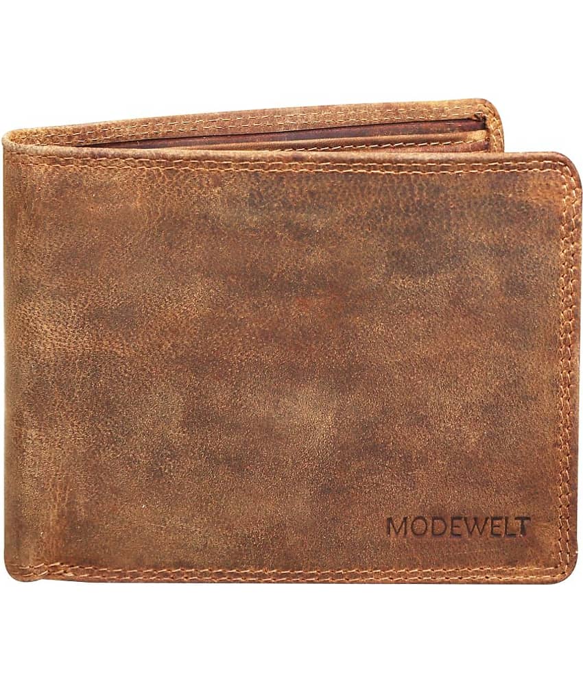 MODEWELT Brown Leather Men's Two Fold Wallet ( Pack of 1 )