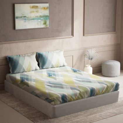 DDECOR - Elemental Collection 100% Cotton Abstract Pattern 144TC King Bedsheet |254 CM X 274 CM| with 2 Pillow Covers - Multi