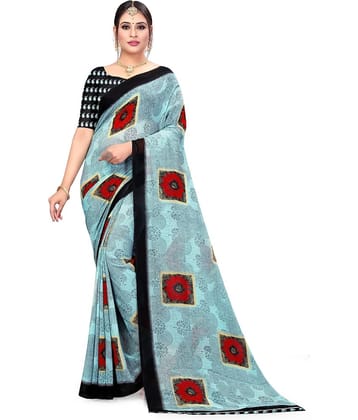 LEELAVATI Georgette Printed Saree With Unstitched Blouse Piece ( Light Blue )