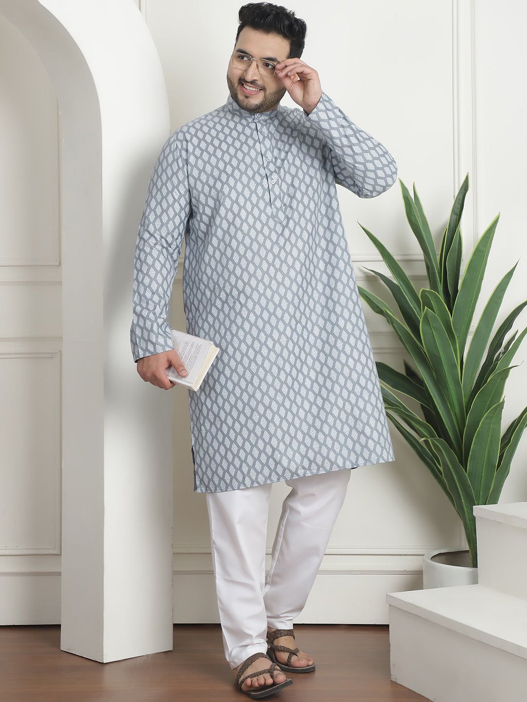 Men's Cotton Blend Printed Grey Pyjama-46