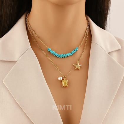 Gold Sea Star Conch Shell  Anti Tarnish Necklace