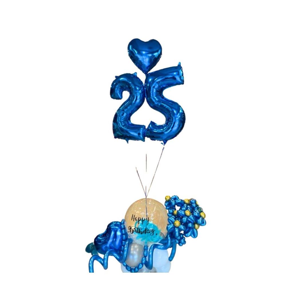Happy 25th Birthday Metallic Blue Balloon Bouquet - Party and Festive Needs | Buy online on ZillyBuy