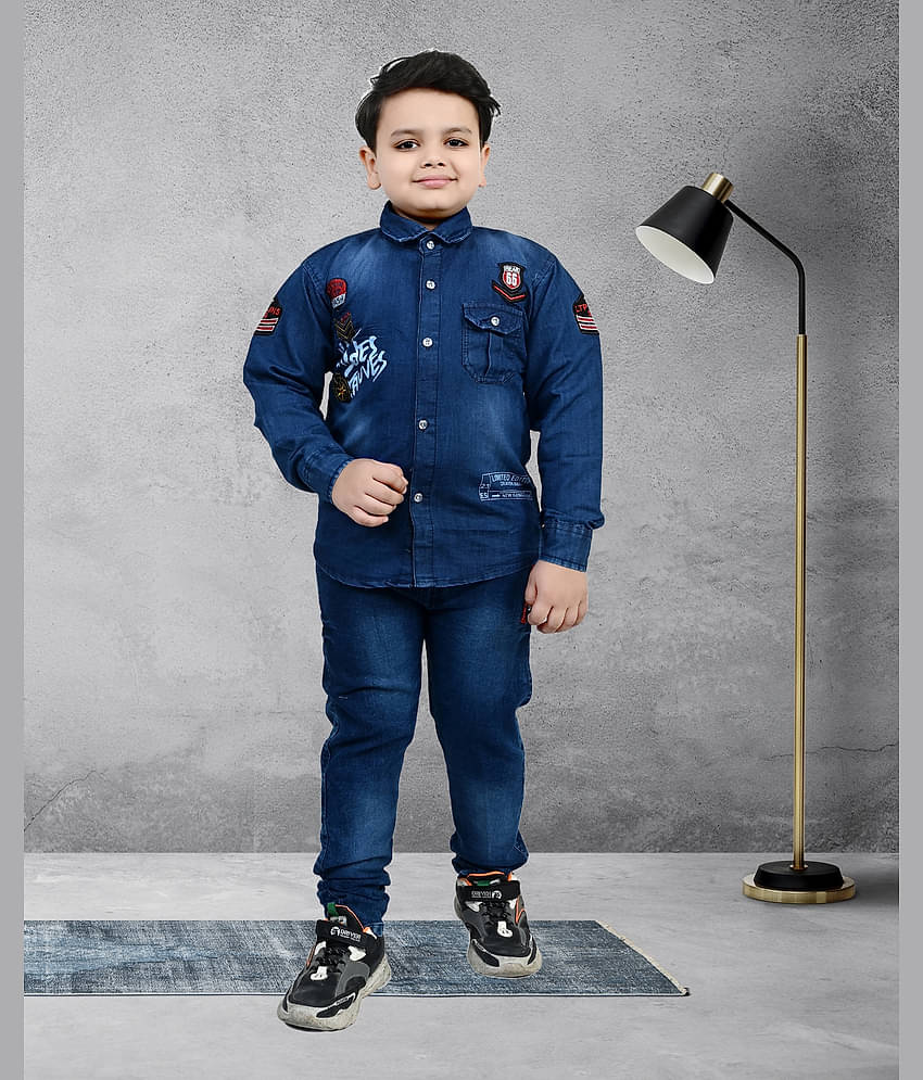 Arshia Fashions Pack of 1 Boys Denim Shirt & Jeans Set ( Blue )