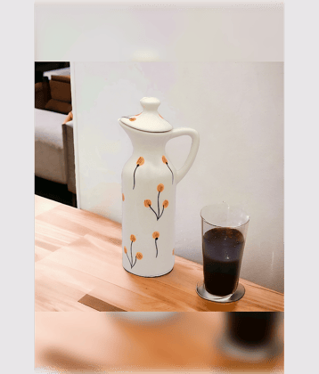 RAFOLEEN Oil Dispenser Ceramic White Oil Container ( Set of 1 )