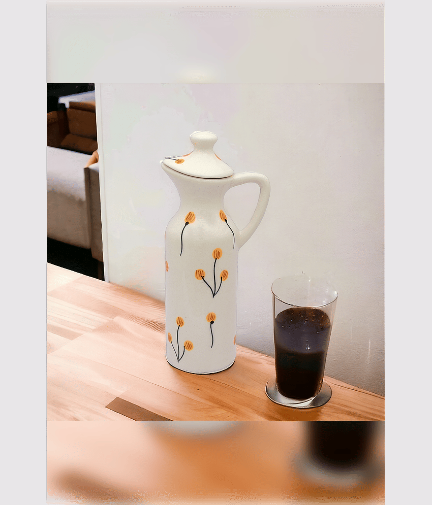 RAFOLEEN Oil Dispenser Ceramic White Oil Container ( Set of 1 )