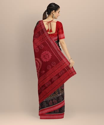 Red coffee Brown Cotton Handloom Sambalpuri Saree