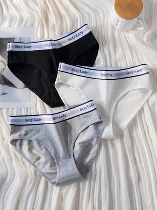 Premium Imported Underwear - Women Pack Of 3 Briefs-L / Black+Grey+White