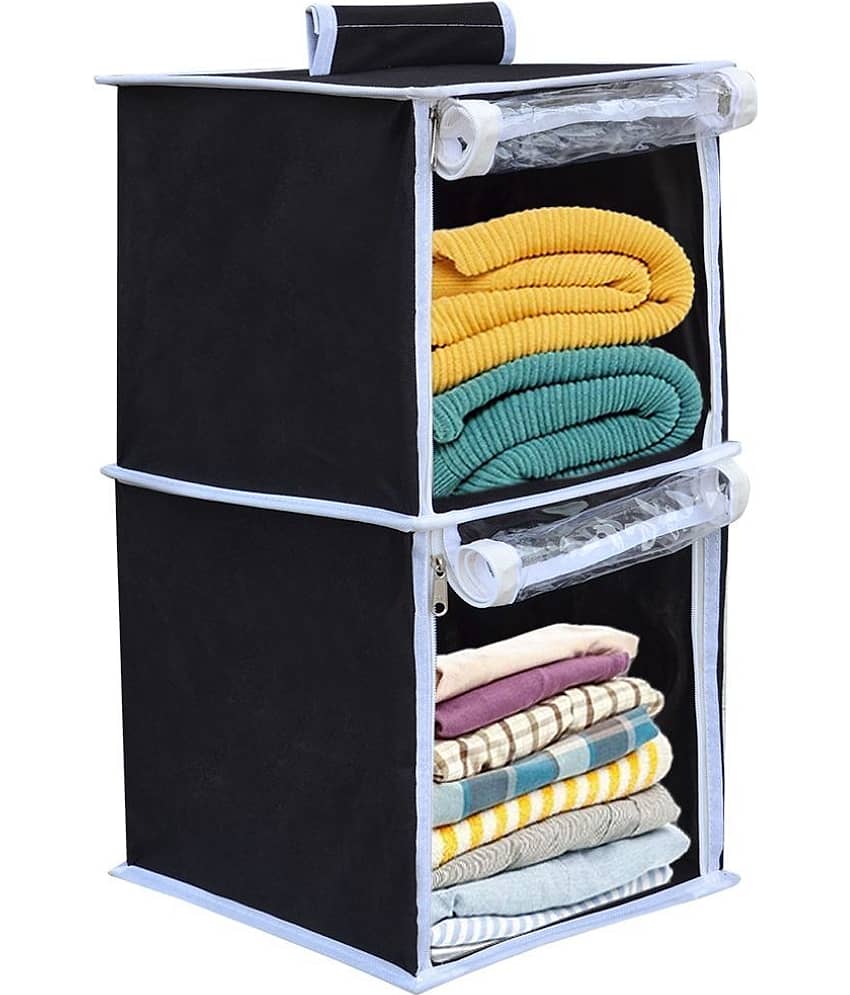 SH NASIMA Non Woven Fabric 2 Shelf Closet Hanging Cloth Storage Organizer for Almirah