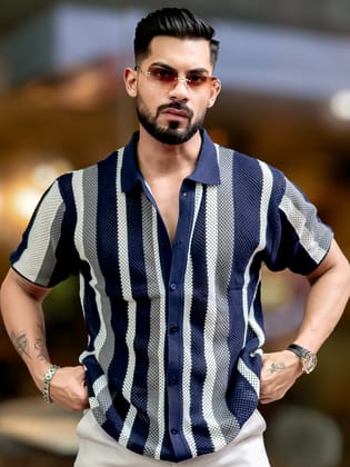 Aero Vertical Stripe Navy Shirt-S / Navy