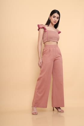 Light Pink Flared Casual Pants-XS