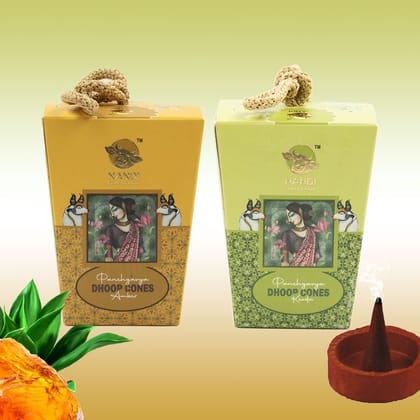 Nandi Panchgavya 100 Percent Cow Dung Amber& Kevda Dhoop Cones (100 Pcs) with Stand