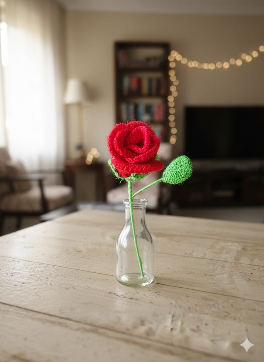Sakha Crochet Rose Flower Red Green
