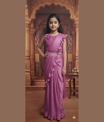 Aarika Net Ready To Wear Saree For Girls ( Pink , Pack of 1 )