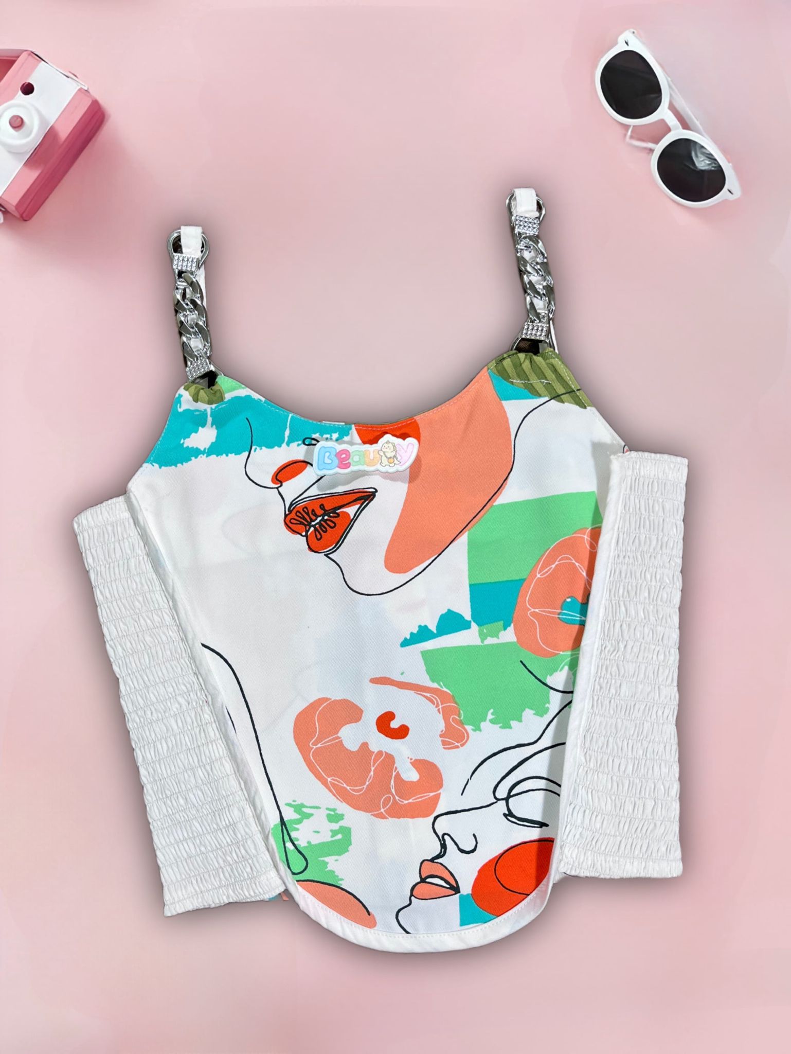 Girls White Sleeveless Printed Top [GT-747] [2-7 Years]-3-4Y (Size - 22) / White / Imported