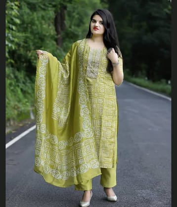 piludi Viscose Printed Kurti With Pants Women's Stitched Salwar Suit - Green ( Pack of 1 )