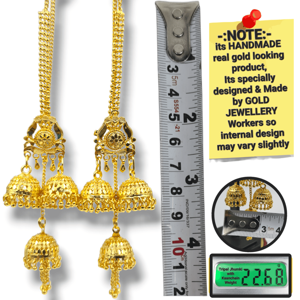 Exclusive Handmade Multilayer Gold Chandelier Earrings | One Gram Gold-Plated Jewelry for Weddings and Special Occasions