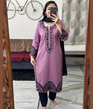 piludi Viscose Embroidered Kurti With Pants Women's Stitched Salwar Suit - Pink ( Pack of 1 )