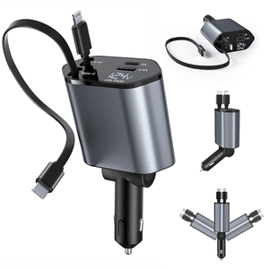 4 in 1 Car Charger 66W Dual USB Port with 31.5-Inch Retractable Cables Car Mobile Laptop Adapter for iPhone 16/15/14/13 etc, Samsung All Series, Tablets, & Android Smartphones 4 in 1 Car Charger 66W Dual USB Port with 31.5-Inch Retractable Cables Car Mobile Laptop Adapter for iPhone 16/15/14/13 etc, Samsung All Series, Tablets, & Android Smartphones