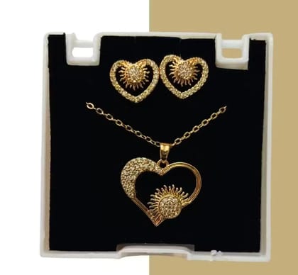 Kozykit Gold Plated Heart Shape AD Jewellery Set with Zircon | American Dimond Necklace Set with Stud Earrings, Chain & Pendant | Party Wear, Festive & Gifting Jewellery for Women & Girls Kozykit Gold Plated Heart Shape AD Jewellery Set with Zircon | American Dimond Necklace Set with Stud Earrings, Chain & Pendant | Party Wear, Festive & Gifting Jewellery for Women & Girls