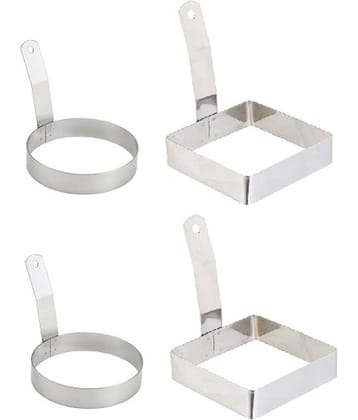 Stainless Steel Set of 4- 2 Round and 2 Square egg ring with Handle
