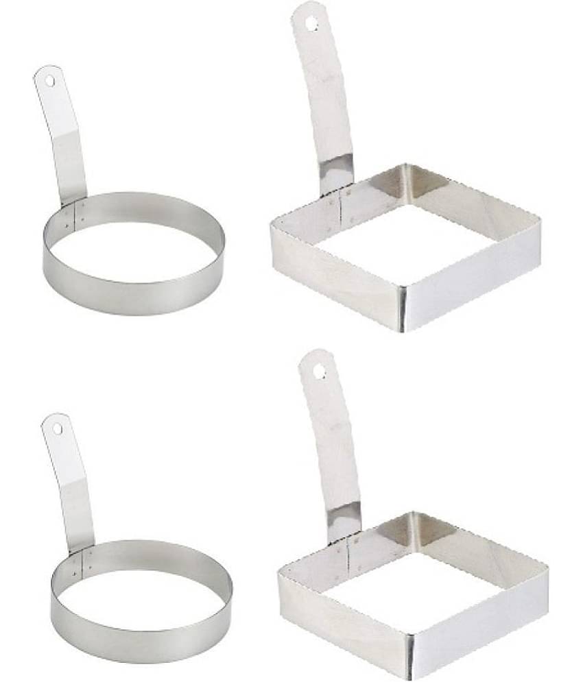 Stainless Steel Set of 4- 2 Round and 2 Square egg ring with Handle