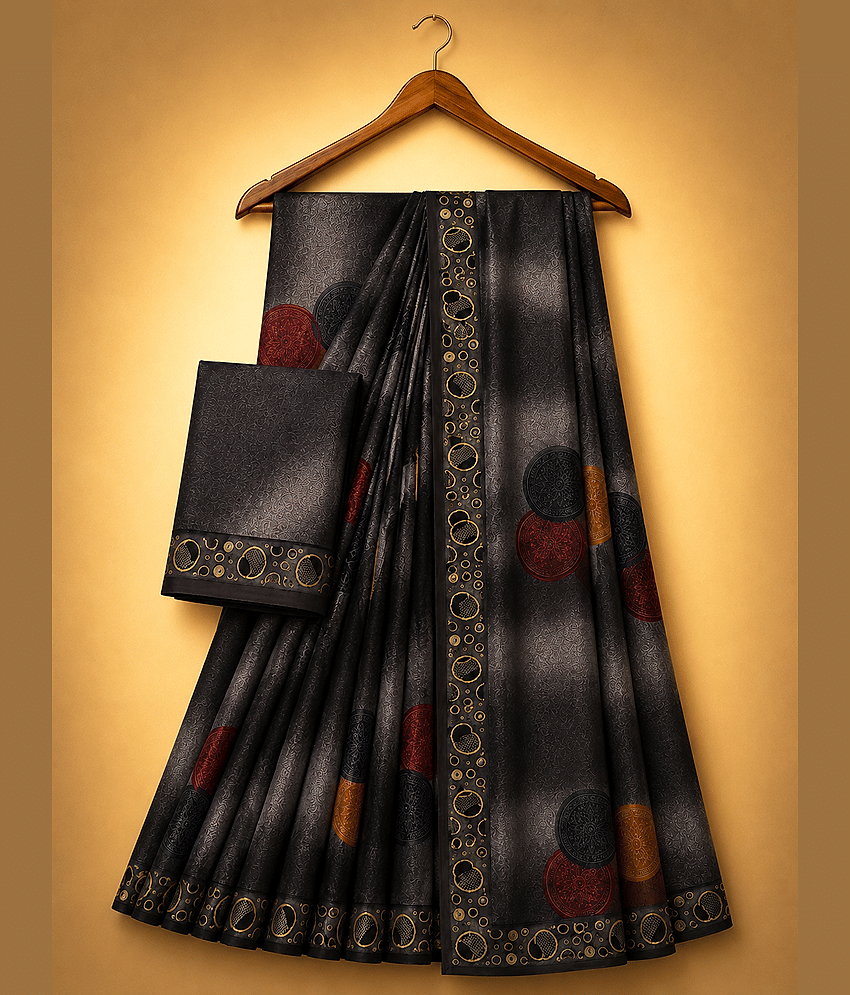 Kanooda Prints Georgette Printed Regular Saree With Unstitched Blouse Piece ( Grey )
