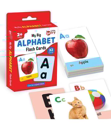 Little Berry Big Flash Cards for Kids: Alphabets | 32 Double-sided Picture Cards, Durable & Water Resistant | Early Learning and Development Toy for Preschoolers & Toddlers 2-6 Years | Can Be Wiped & Cleaned