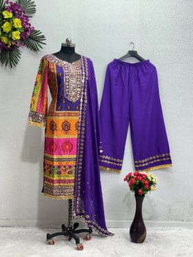 Beautiful Top Bottom And Dupatta With Digital Print Hand Work