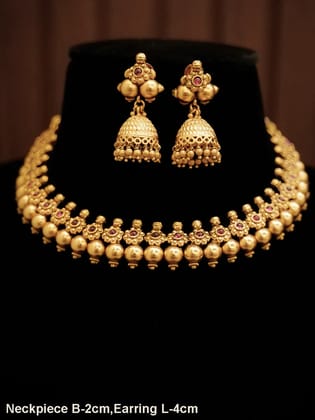 Ruby stone center flower with gold bead lace set