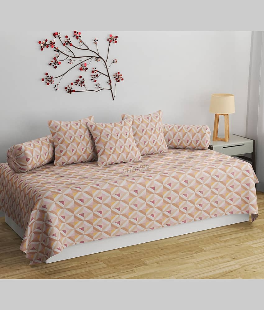 SHOMES Cotton Geometric Diwan Set 6 Pcs - Orange