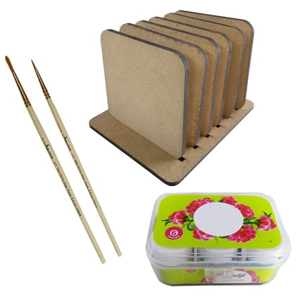 Gond Art on Square Tea coasters with stand  DIY Kit by Penkraft