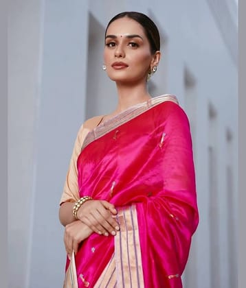 Sariya Silk Blend Woven Saree With Unstitched Blouse Piece ( Pink )
